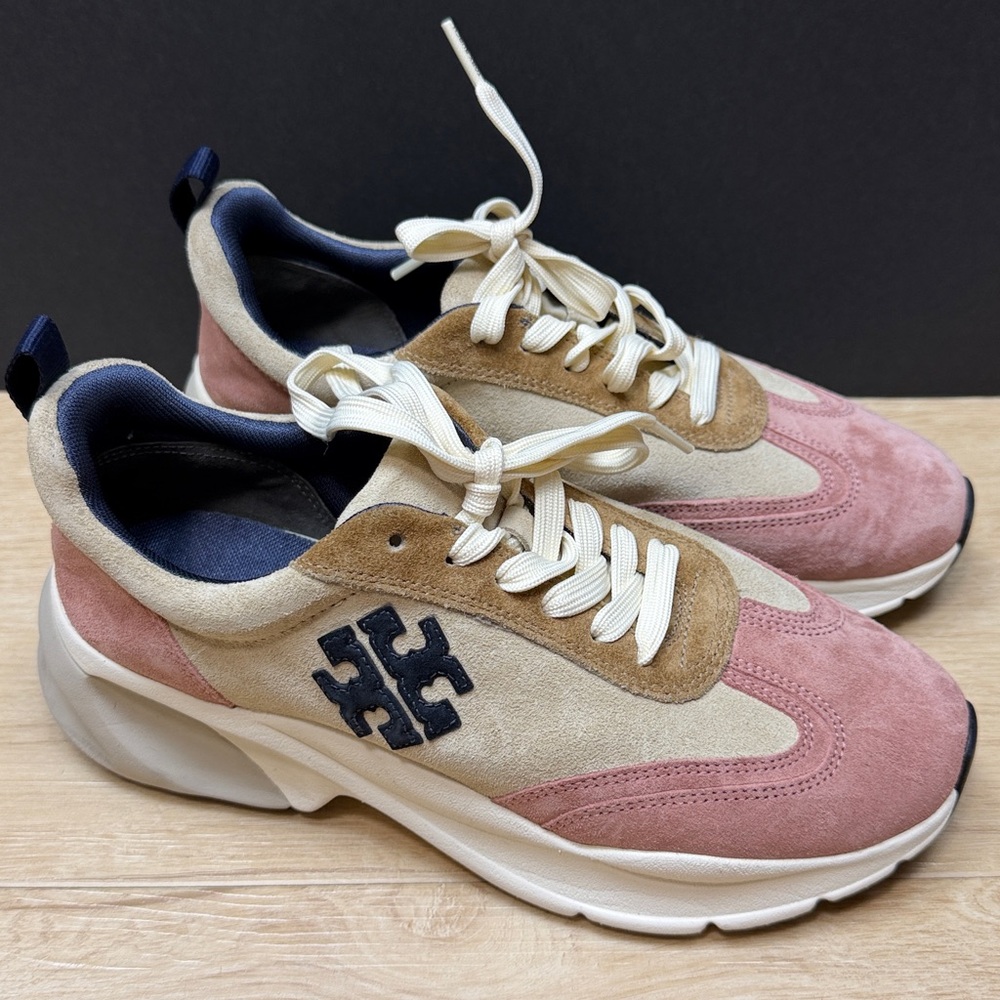 Tory Burch Good Luck T-Logo Suede Sneakers, SIZE 9 1/2 US - Picture 2 of 9